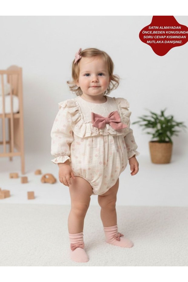 Gale Long Sleeve Lace Detailed Special Occasion Holiday Baby Girl Romper
