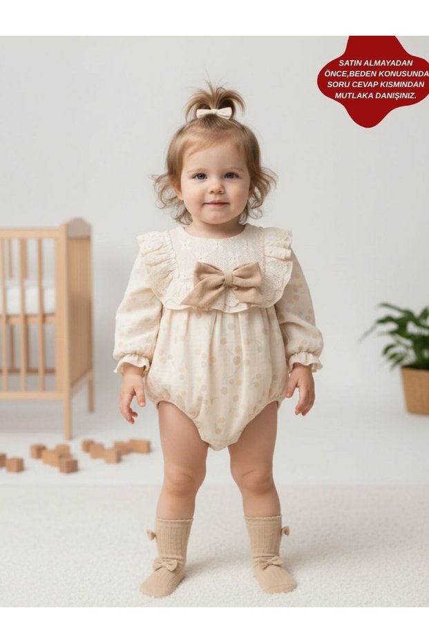 Gale Long Sleeve Lace Detailed Special Occasion Holiday Baby Girl Romper