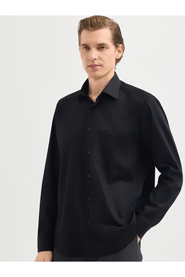 Erkek Regular Fıt Gömlek-Siyah - 4