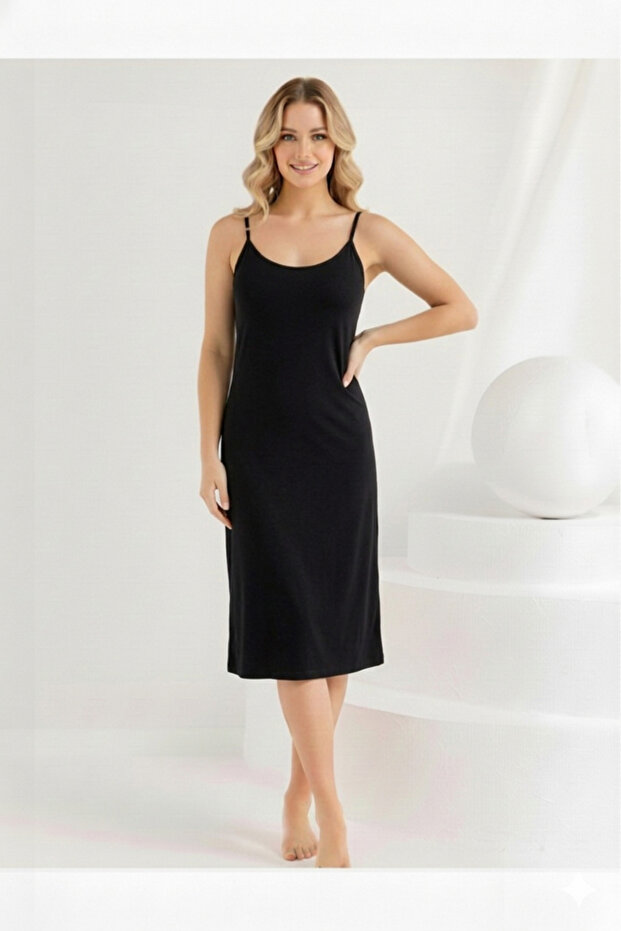 Adjustable Drawstring Strap Long Dress Lining Underskirt Black