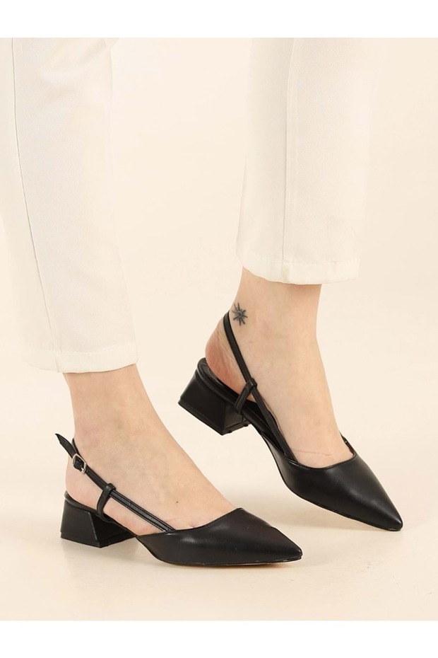 Mehtap Open Back Bow Detailed Classic Women's Heeled Shoes Black
