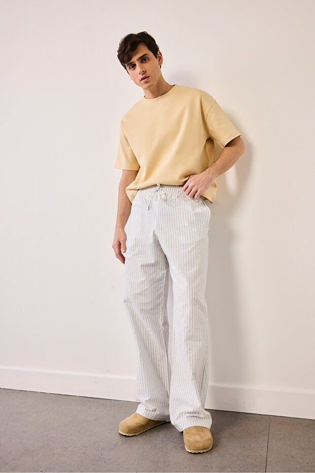 Striped Trousers with Drawstring Waist - 4