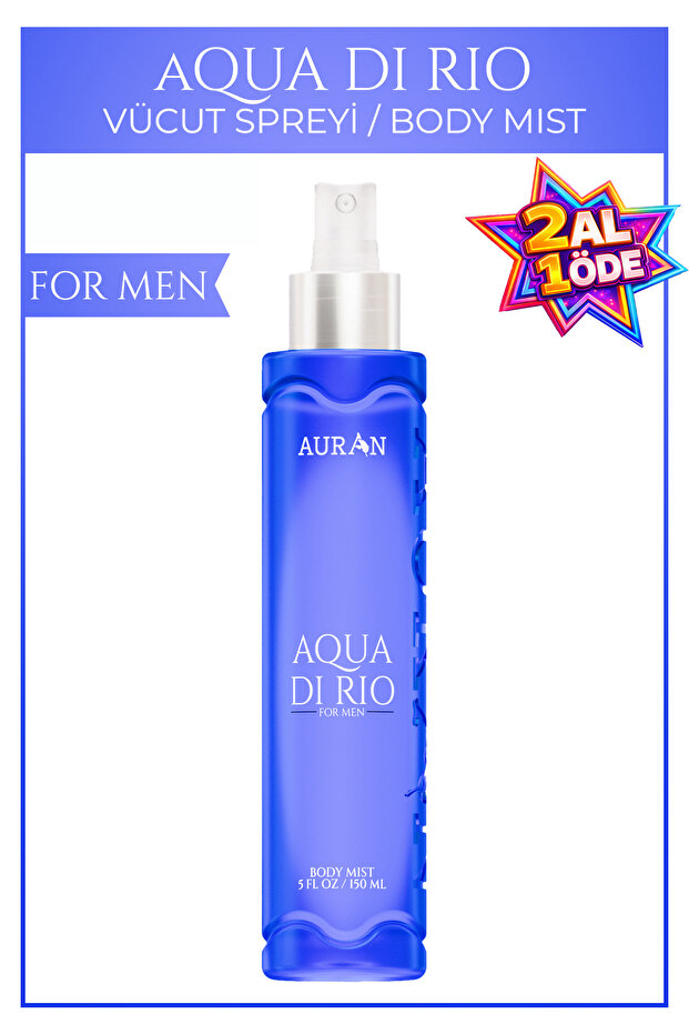 AURAN Aqua Di Rio Parfümlü Erkek Vücut Spreyi Ferahlatıcı ve Etkileyici Vücut Misti Body Mist Spray 150ml