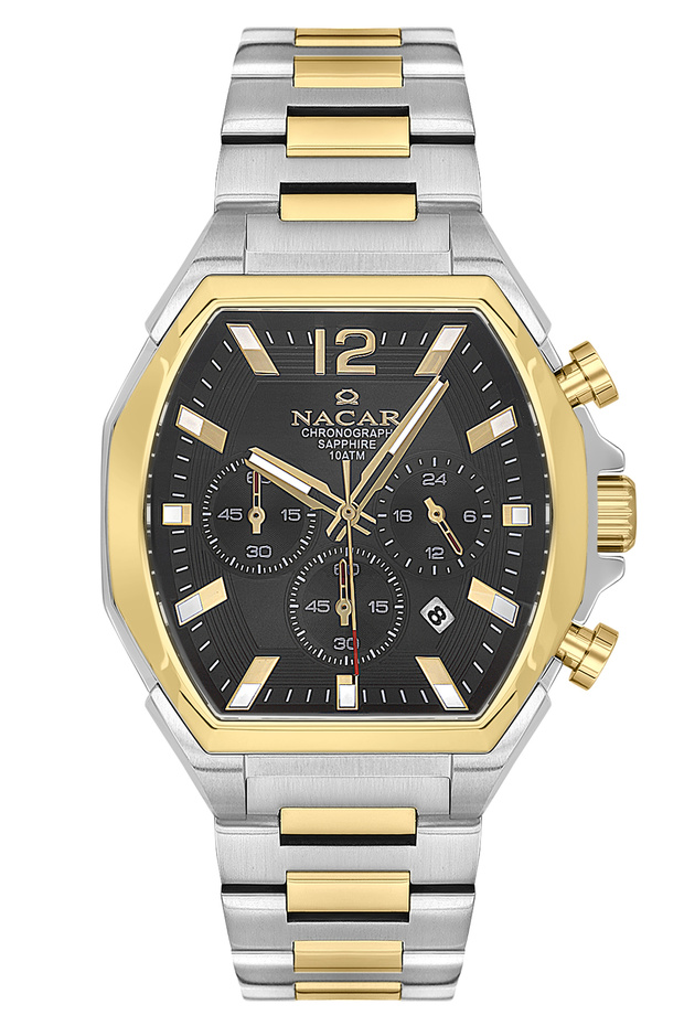 Sapphire Glass Sports Silver - Gold Men's Wristwatch Nc08-29430744-Cbm