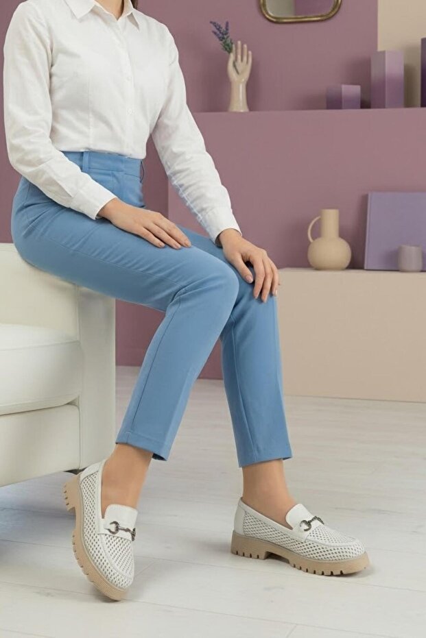 Large Size Women's Summer Loafers Genuine De Leather 1-42-43-44-White