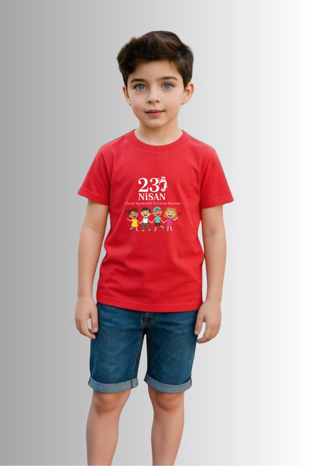 Children's Unisex Girls/Boys "23 April Printed Crew Neck Short Sleeve 100% Cotton T-Shirt