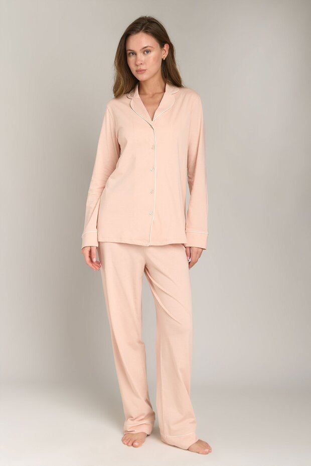 Nina Knitted Long Sleeve Shirt and Pants Set Pajama Set - Light Pink