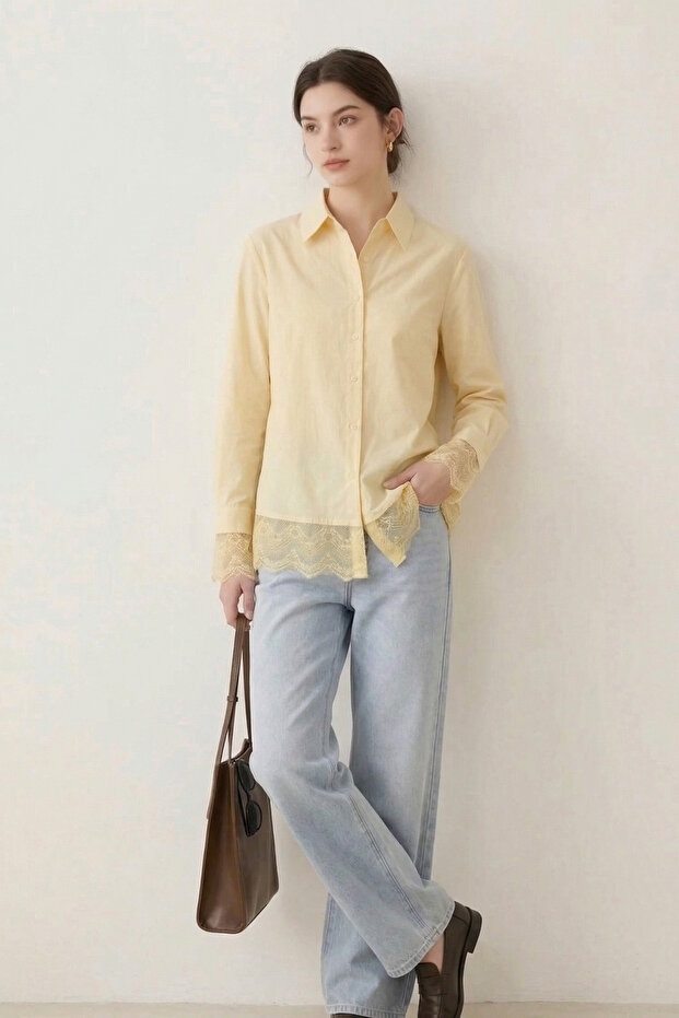 POPLİN DANTELLİ GÖMLEK - 2