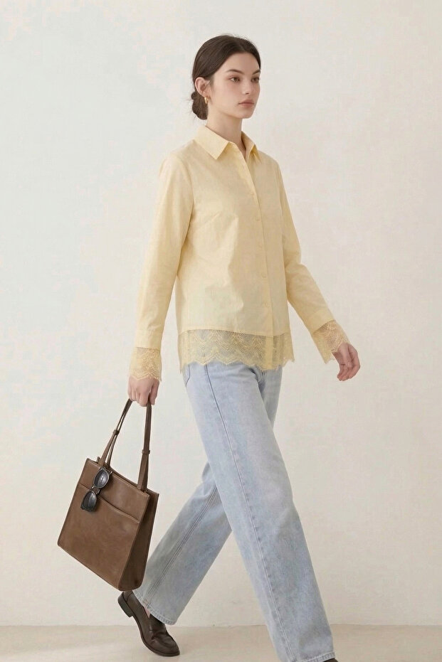 POPLİN DANTELLİ GÖMLEK - 4