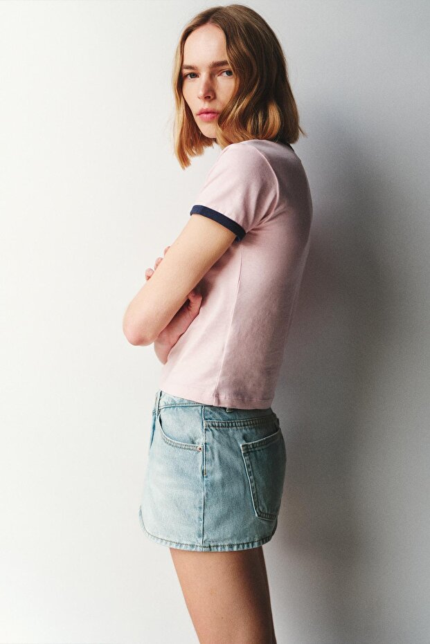 Çapraz belli kot şort etek - 3