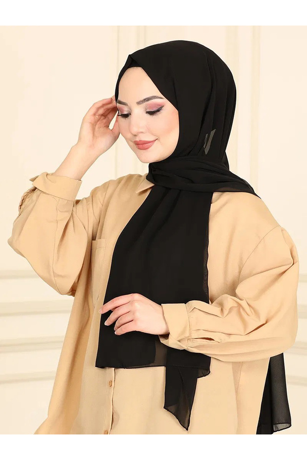 شال شيفون أصلي مسطح باللون الأسود