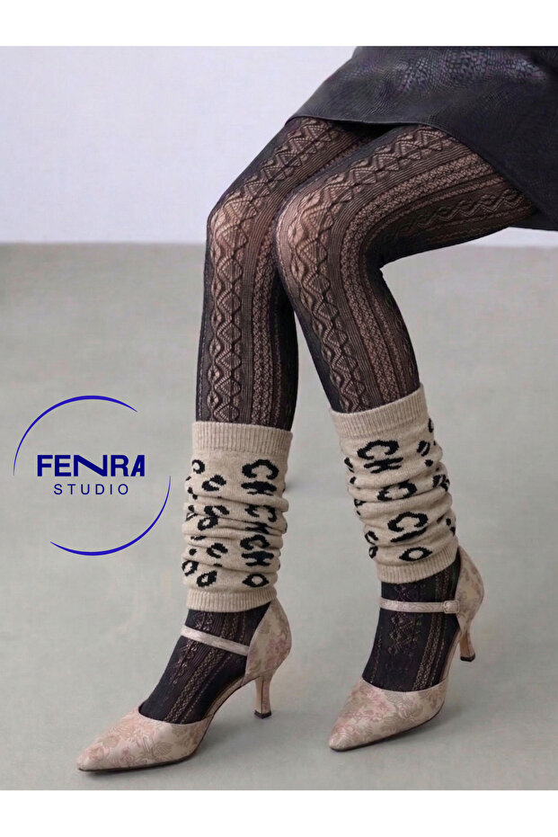 Slouch Cotton Women's Aerobic Sports Pilates Leopard Patterned Beige Tights