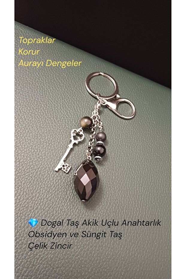 Natural Stone Agate Keychain Charm Bag Ornament Obsidian Steel Chain