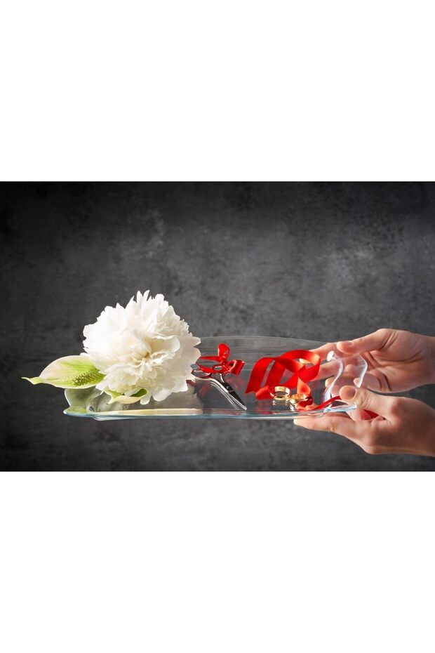صينية تقديم زجاجية - 36x22 سم، تصميم فردي، للوعد والخطوبة