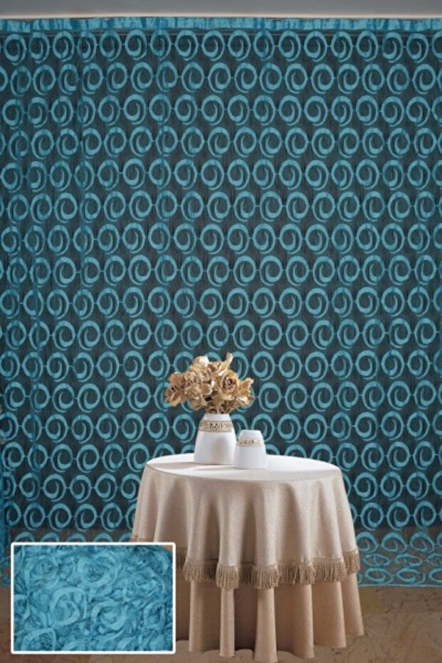 Vakko Model Turquoise Color Rope Curtain Ready Made Buttons Sewn Rope Curtain 300*270 cm
