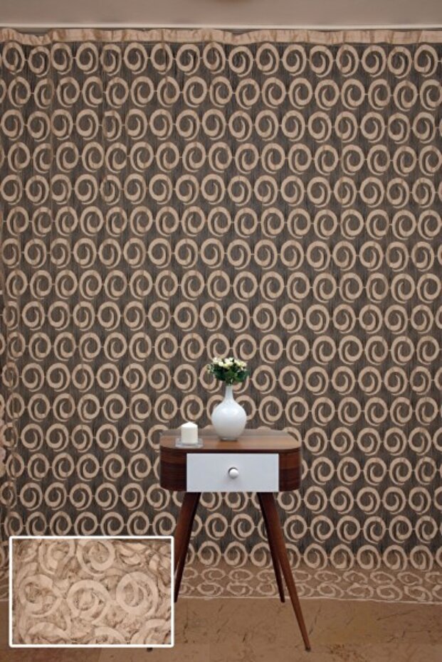 Vakko Model Mink Color Rope Curtain Ready Made Buttons Sewn on Rope Curtain 300*270 cm