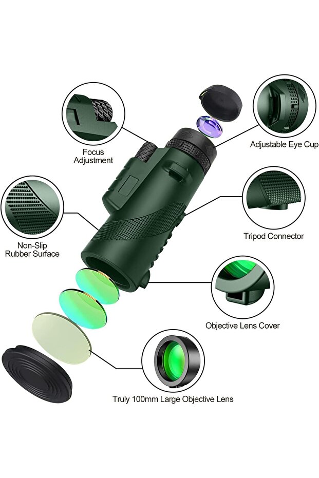 80x100 High Power Monocular Telescope with Smartphone Adapter and Tripod