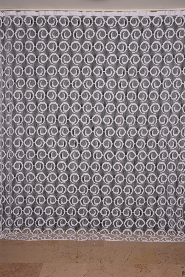 Vakko Model White Color Rope Curtain Ready-Made Buttons Sewn on Rope Curtain 300*270 cm