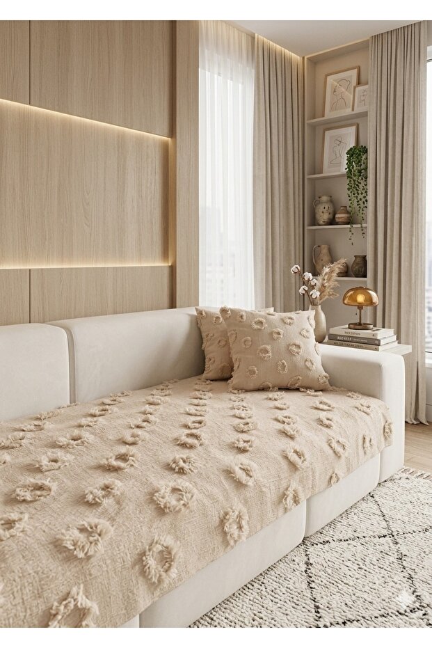 Pompom Patterned Sofa Cover 100*240 Beige