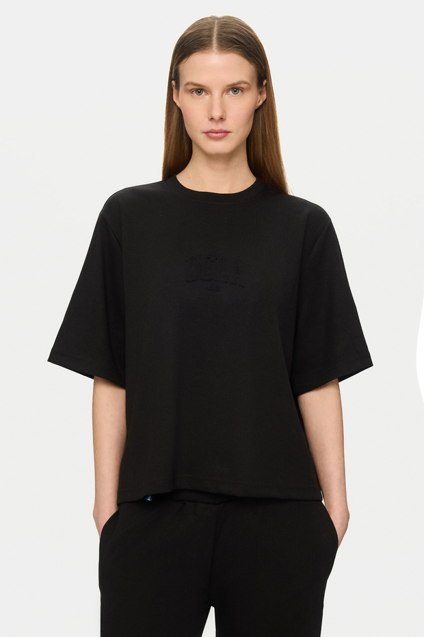 Jayla Black Crew Neck Seersucker Printed Soft Textured Modal Fabric Loose Fit Women's Tshirt
