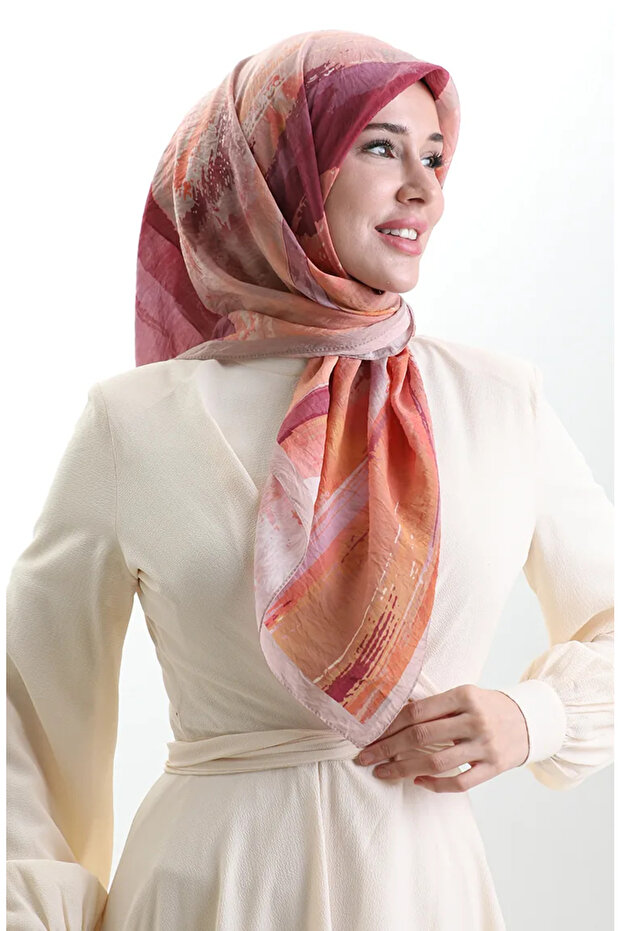 Karaca patterned natural fiber scarf 82019-11 salmon powder