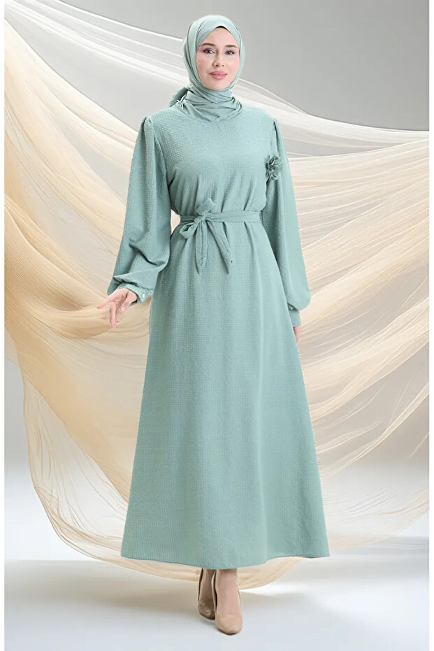 Seersucker Belted Dress 2043-05 Green