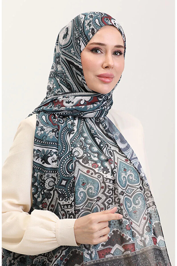 شال كاراكا قطني منقوش عرقيًا 81086-08 أزرق أسود