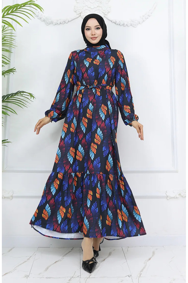 Jessica patterned fabric dress 0033-03 black turquoise