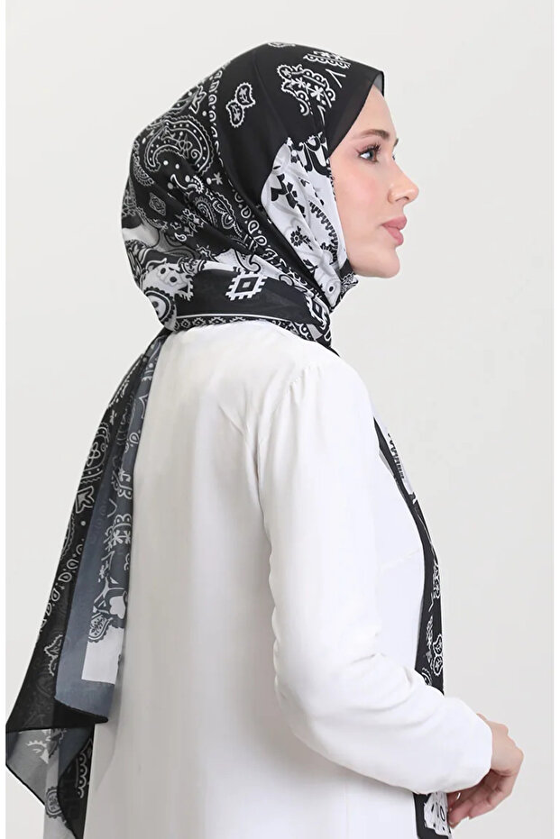شال ناعم منقوش 70267-01 أسود - 2