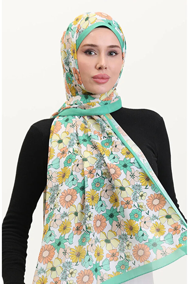 شال ناعم منقوش 70263-03 أخضر أصفر