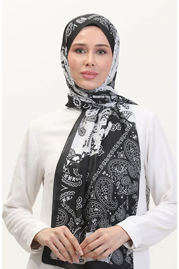 شال ناعم منقوش 70267-01 أسود - 1