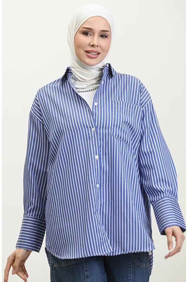 Striped pocket shirt 4806-01 cobalt blue