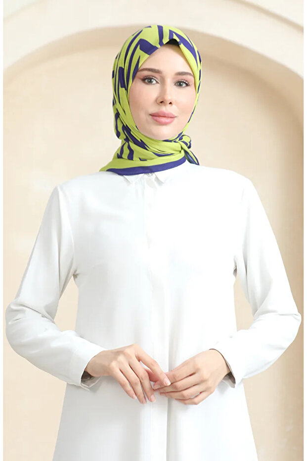 Soft Cotton Scarf 19092-10 Pistachio Green Navy Blue