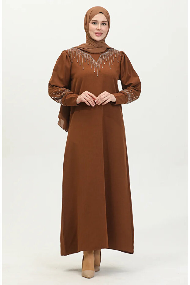Stone Printed dress 0406-01 brown