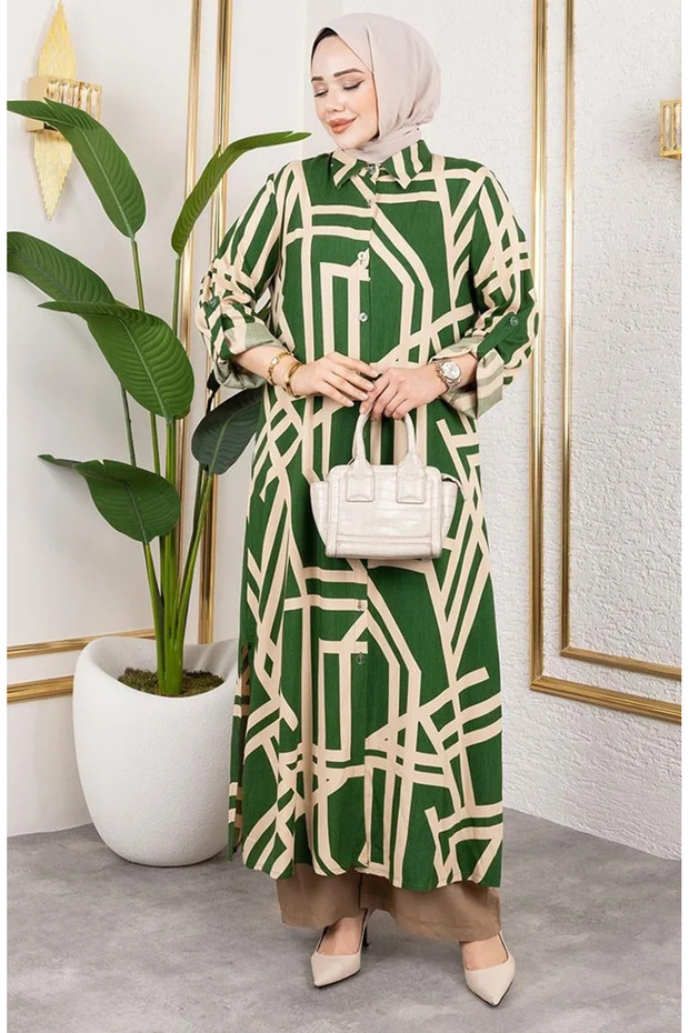 طقم فيسكوز منقوش 0337-05 أخضر زمردي