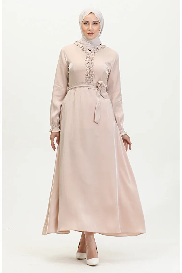 Glittery Linen Belted Dress 81863-04 Cream