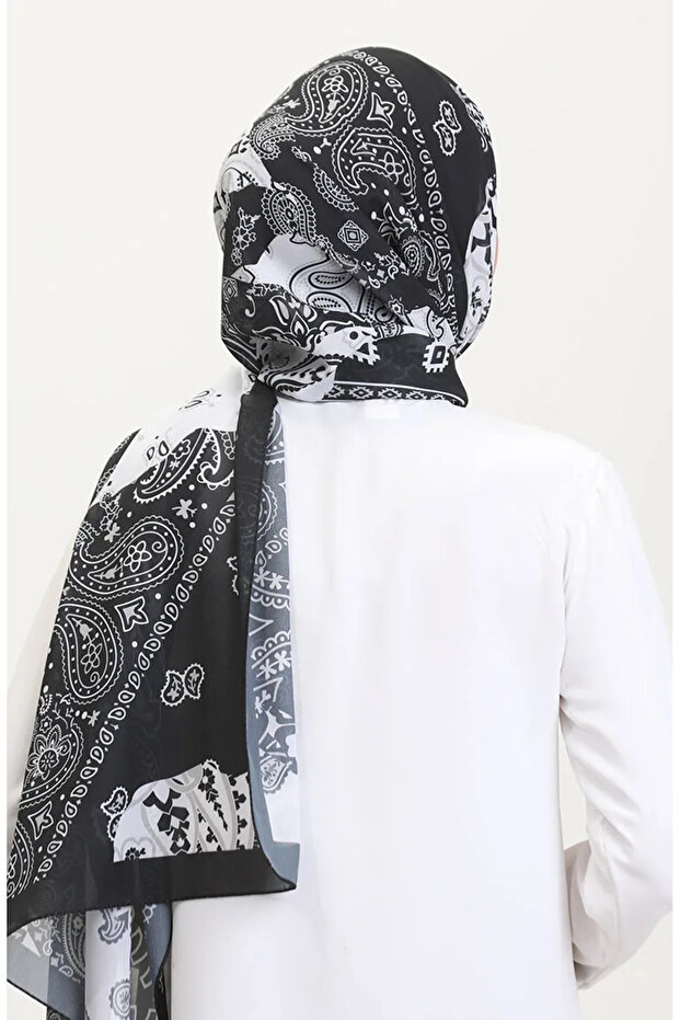 شال ناعم منقوش 70267-01 أسود - 3