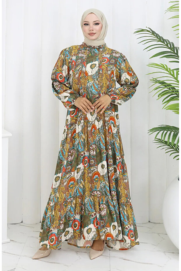 Viscose fabric gathered dress 2094-01 mink