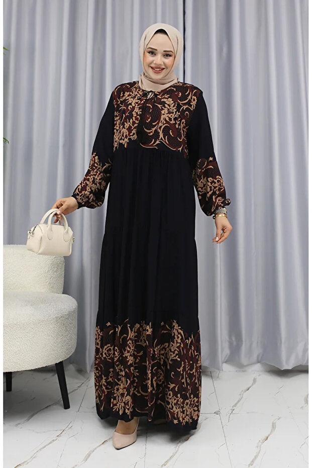 Water pattern dress 4082-01 black brown