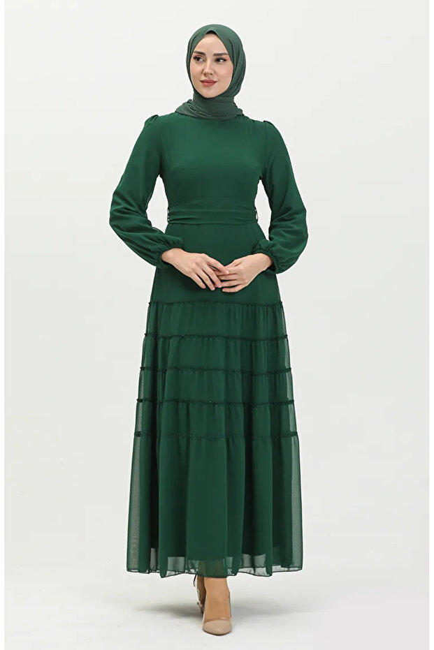 Gathered evening dress 5712-05 emerald green