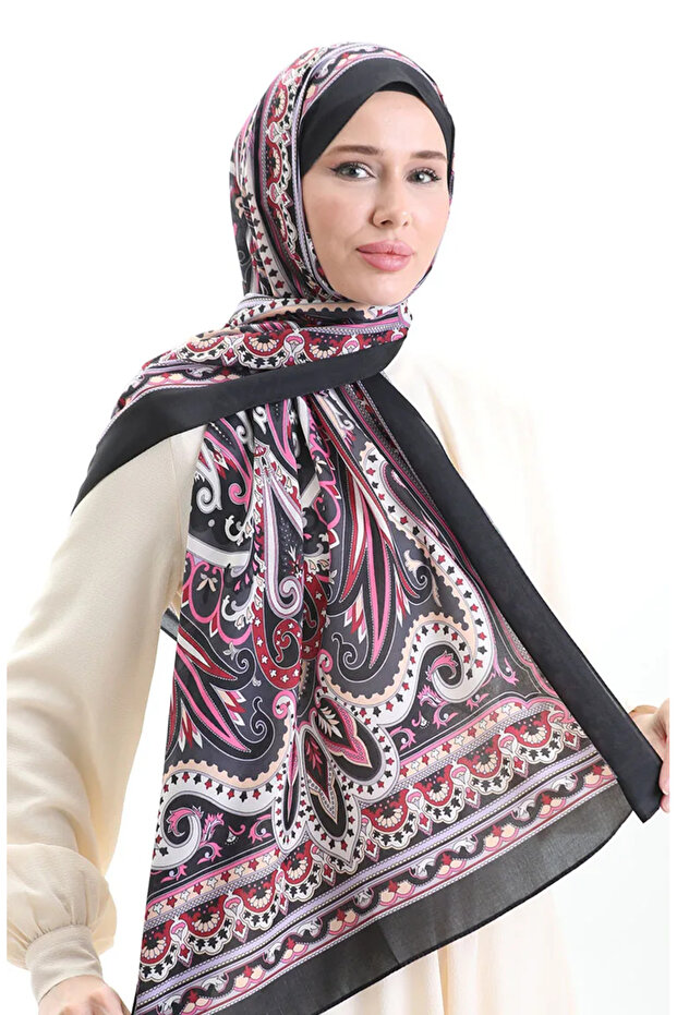 نمط عرقي شال ناعم 70295-02 أسود
