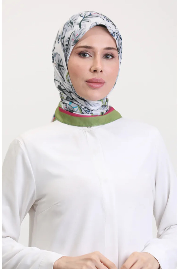 وشاح ناعم منقوش 70245-07 أخضر فستقي رمادي