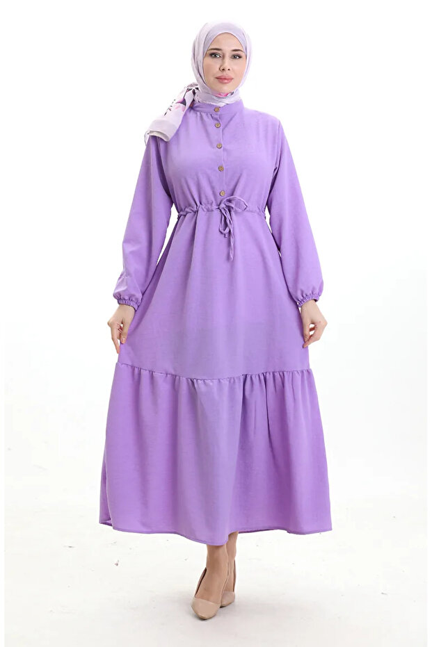 Beli Lace-Up Half Button Dress 0182-08 Lilac