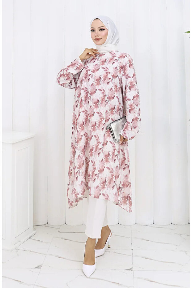 Patterned crepe tunic 1014-01 brown - 1