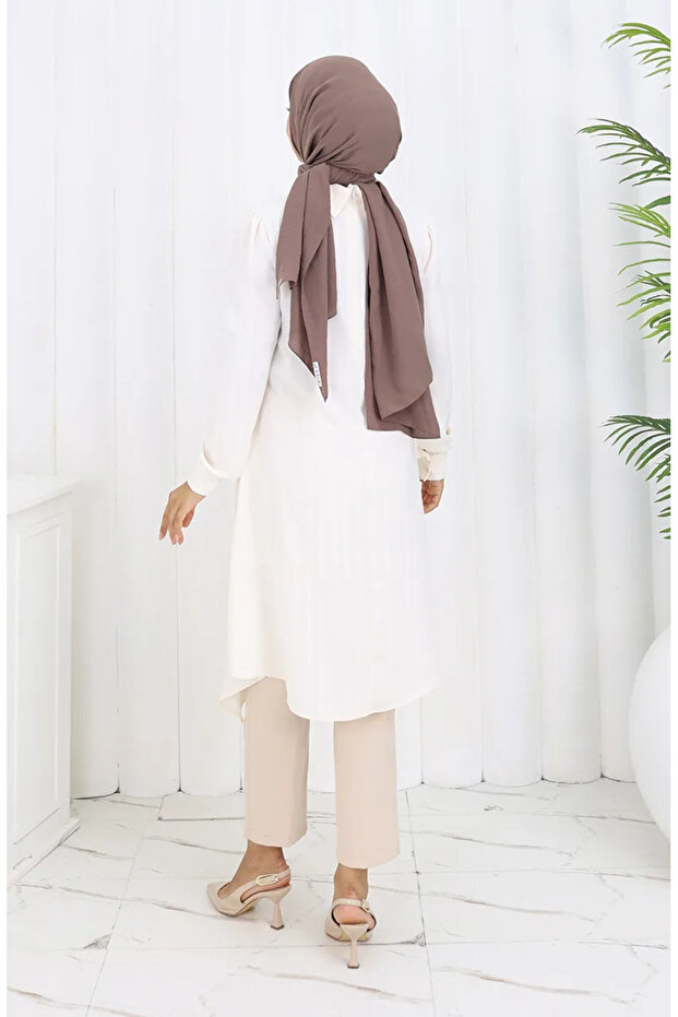 Printed Buttoned Tunic 1102-07 Ecru - 5