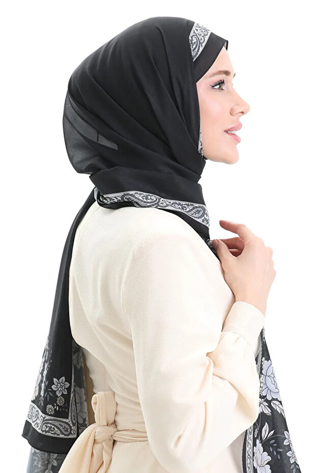 Patterned Soft Shawl 70271-06 Black - 3