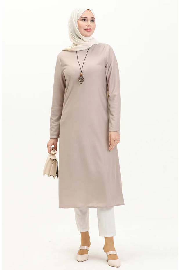Long tunic with necklace 2727-10 beige