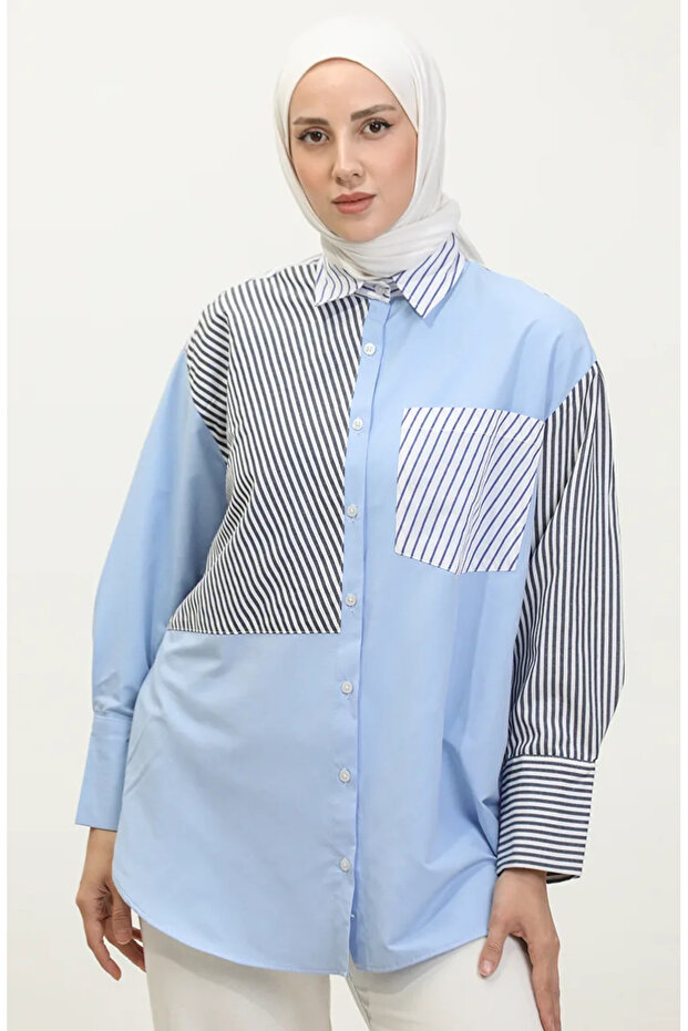 Paneled striped shirt 4811c-01 blue