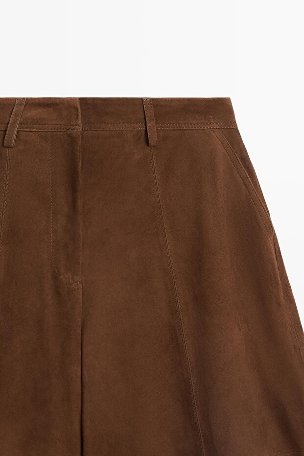 Kısa süet deri bermuda şort - 6