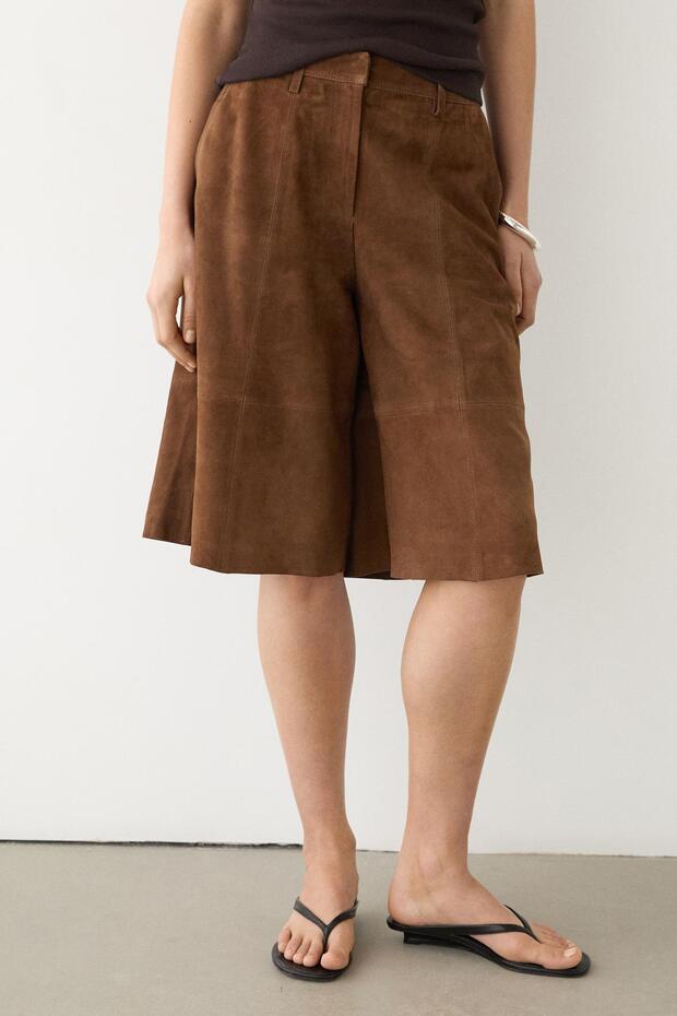 Kısa süet deri bermuda şort - 2